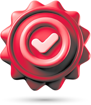 Cartoon stamp with a checkmark.