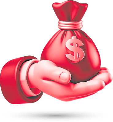 Cartoon hand holding bag of money.